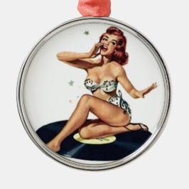 Pin-up-meisje op record metalen ornament