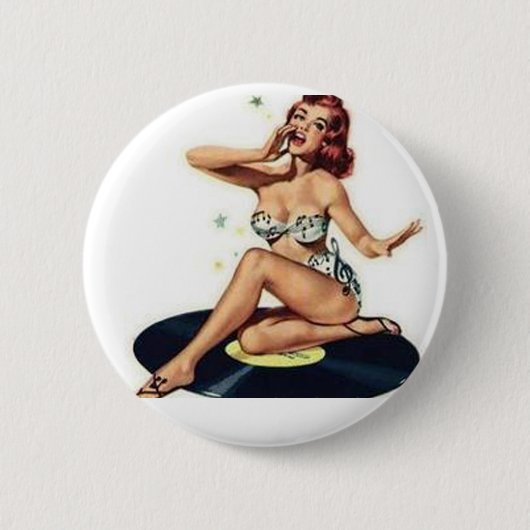 Pin-up-meisje op record ronde button 5,7 cm (Voorkant)