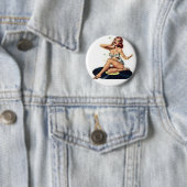 Pin-up-meisje op record ronde button 5,7 cm (In situ)