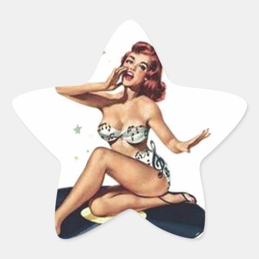 Pin-up-meisje op record ster sticker (Voorkant)