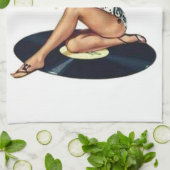 Pin-up-meisje op record theedoek (Gevouwen)