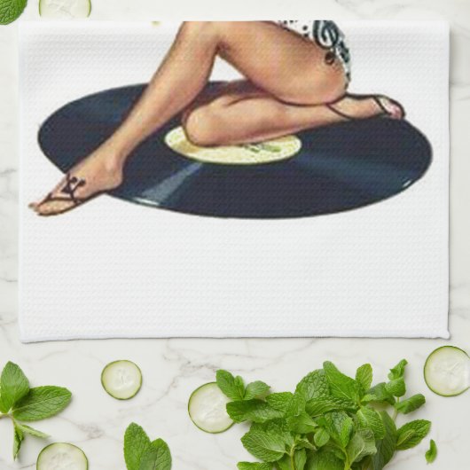 Pin-up-meisje op record theedoek (Gevouwen)