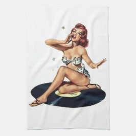 Pin-up-meisje op record theedoek