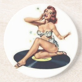 Pin-up-meisje op record zandsteen onderzetter