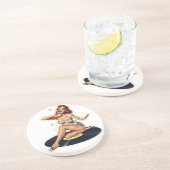 Pin-up-meisje op record zandsteen onderzetter (Zijkant)