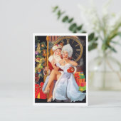 Pin-up meisje op schoot van een gelukkige man briefkaart (Staand voorkant)