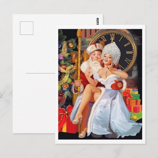 Pin-up meisje op schoot van een gelukkige man briefkaart (Voorkant / Achterkant)