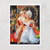 Pin-up meisje op schoot van een gelukkige man briefkaart (Voorkant)