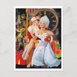 Pin-up meisje op schoot van een gelukkige man briefkaart