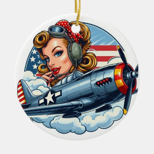 Pin-Up Meisje P-47 Keramisch Ornament (Voorkant)
