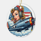 Pin-Up Meisje P-47 Keramisch Ornament (Links)