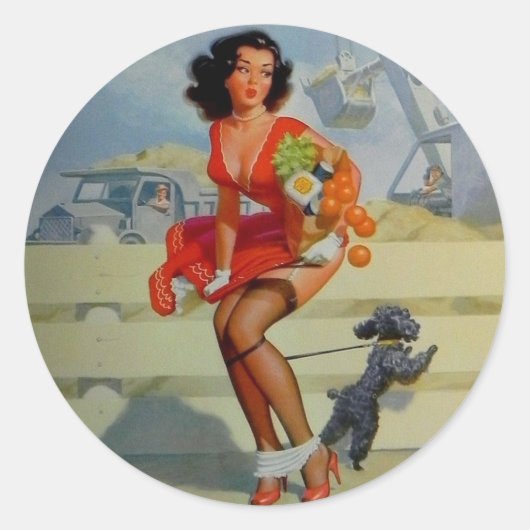 PIN-UP MEISJE RONDE STICKER (Voorkant)