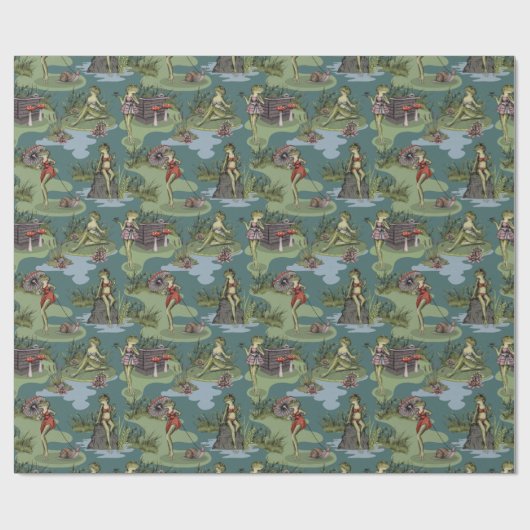  pin-up-meisjes kikkers cadeaupapier (Vlak)