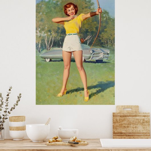Pin-Up met Bow and Arrow Art Poster (Keuken)