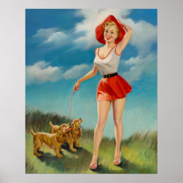 Pin-Up met leuke Puppies Poster