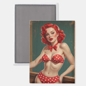 Pin-Up met rood haar en erwtenbikini Magneet (Voorkant / Achterkant)