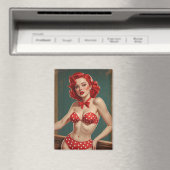 Pin-Up met rood haar en erwtenbikini Magneet (Insitu (Vaatwasser))