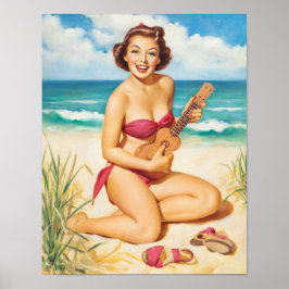 Pin-Up met Ukulele Art Poster