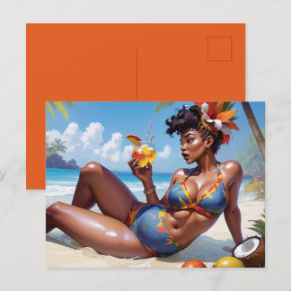 Pin-up op het strand briefkaart