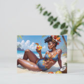 Pin-up op het strand briefkaart (Staand voorkant)