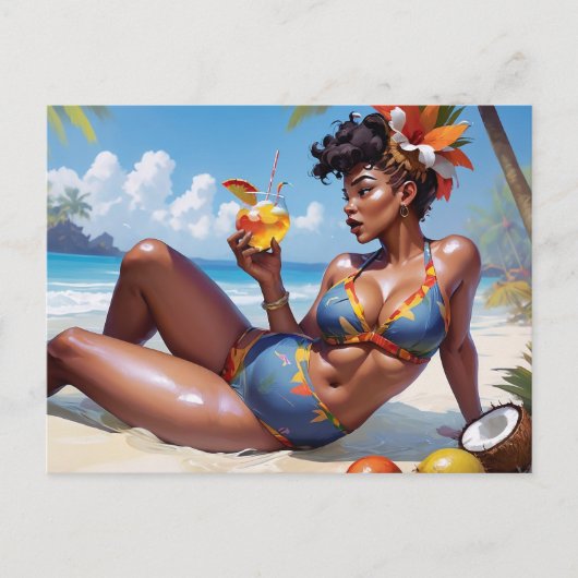 Pin-up op het strand briefkaart (Voorkant)