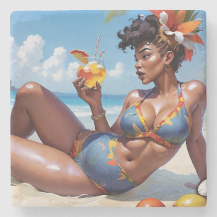 Pin-up op het strand stenen onderzetter