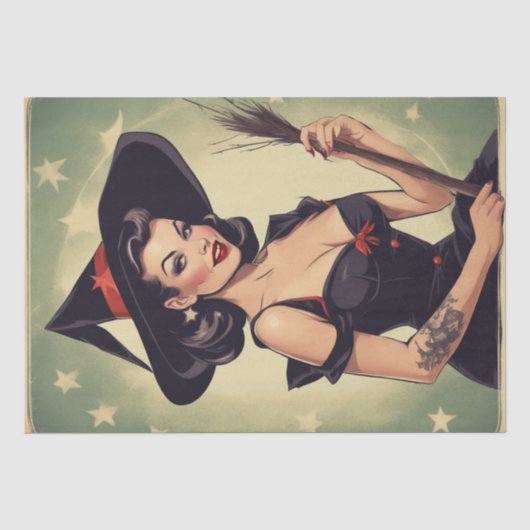 Pin-up optie: Retro Witch Decoupage Tissuepapier (Voorkant)