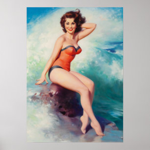 Pin-Up Poseren Naast het Surf Kunst Poster