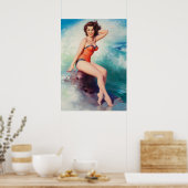 Pin-Up Poseren Naast het Surf Kunst Poster (Keuken)