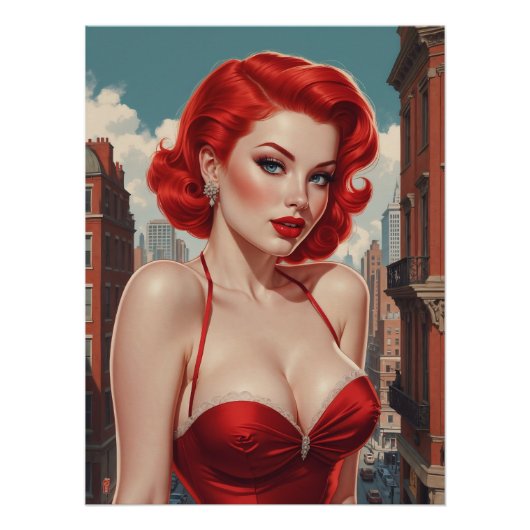 Pin-Up Rousse Sexy Fond Urban Perfect Poster (Voorkant)