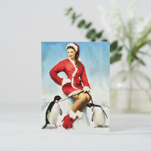 Pin-up Santa schilderij Feestdagenkaart (Staand voorkant)