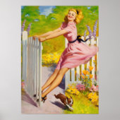 Pin-up speeltijd met hond poster (Voorkant)