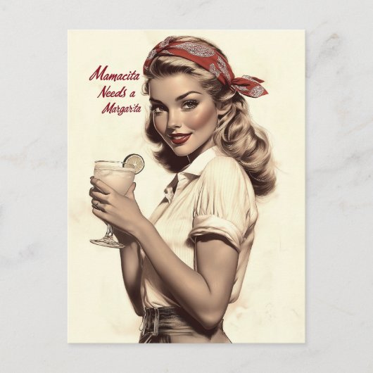 pin-up stijl: Mamacita heeft een Margarita nodig Briefkaart (Voorkant)