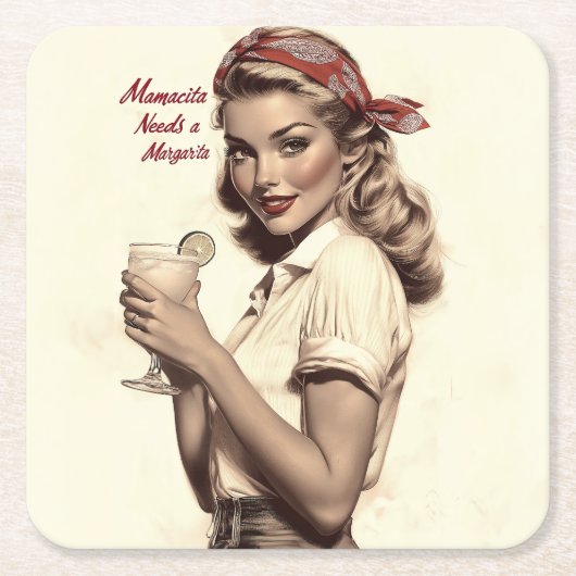  pin-up stijl: Mamacita heeft een Margarita nodig Kartonnen Onderzetters (Voorkant)