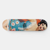 Pin Up Style Vrouw in Blauwe Bloemen Persoonlijk Skateboard (Horizontaal)