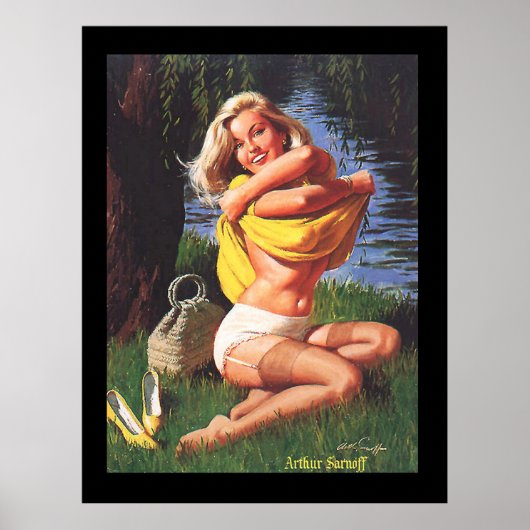 Pin-up Surfing Girl 2 Vintage poster (Voorkant)