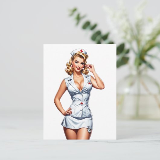  Pin-up Verpleegster Digitale Kunst Briefkaart (Staand voorkant)
