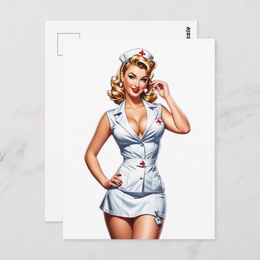  Pin-up Verpleegster Digitale Kunst Briefkaart (Voorkant / Achterkant)