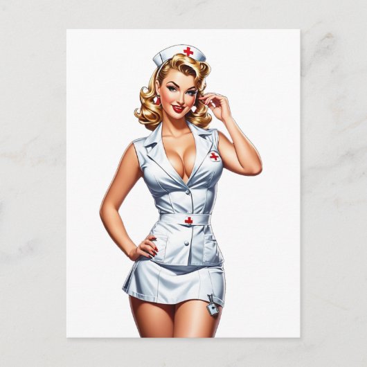  Pin-up Verpleegster Digitale Kunst Briefkaart (Voorkant)