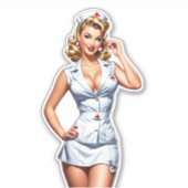  Pin-up Verpleegster Digitale Kunst Sticker (Voorkant)