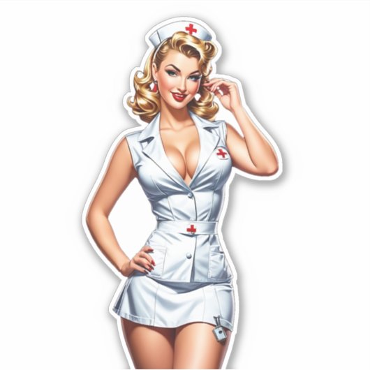  Pin-up Verpleegster Digitale Kunst Sticker (Voorkant)