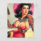 Pin-up voor getatoeëerd strand briefkaart (Voorkant)