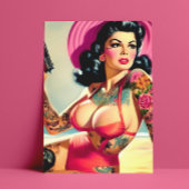 Pin-up voor getatoeëerd strand briefkaart