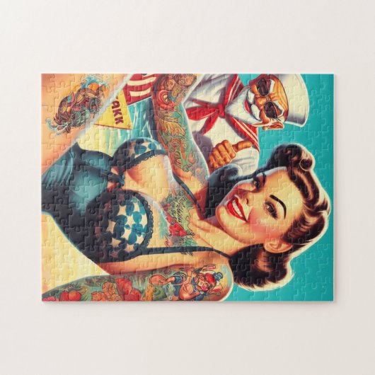 Pin-up voor getatoeëerd strand legpuzzel (Horizontaal)