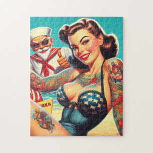 Pin-up voor getatoeëerd strand legpuzzel