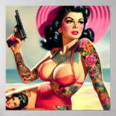 Pin-up voor getatoeëerd strand poster (Voorkant)