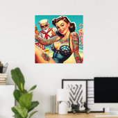 Pin-up voor getatoeëerd strand poster (Thuiskantoor)