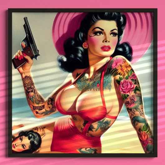 Pin-up voor getatoeëerd strand poster