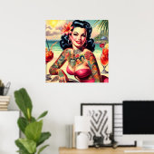 Pin-up voor getatoeëerd strand poster (Thuiskantoor)