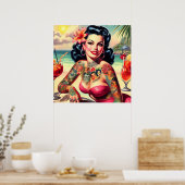Pin-up voor getatoeëerd strand poster (Keuken)